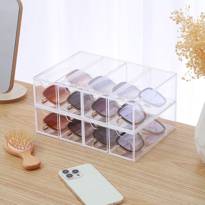 Stackable 4 Drawer, Acrylic Glasses Storage Box for Make-Up, Office