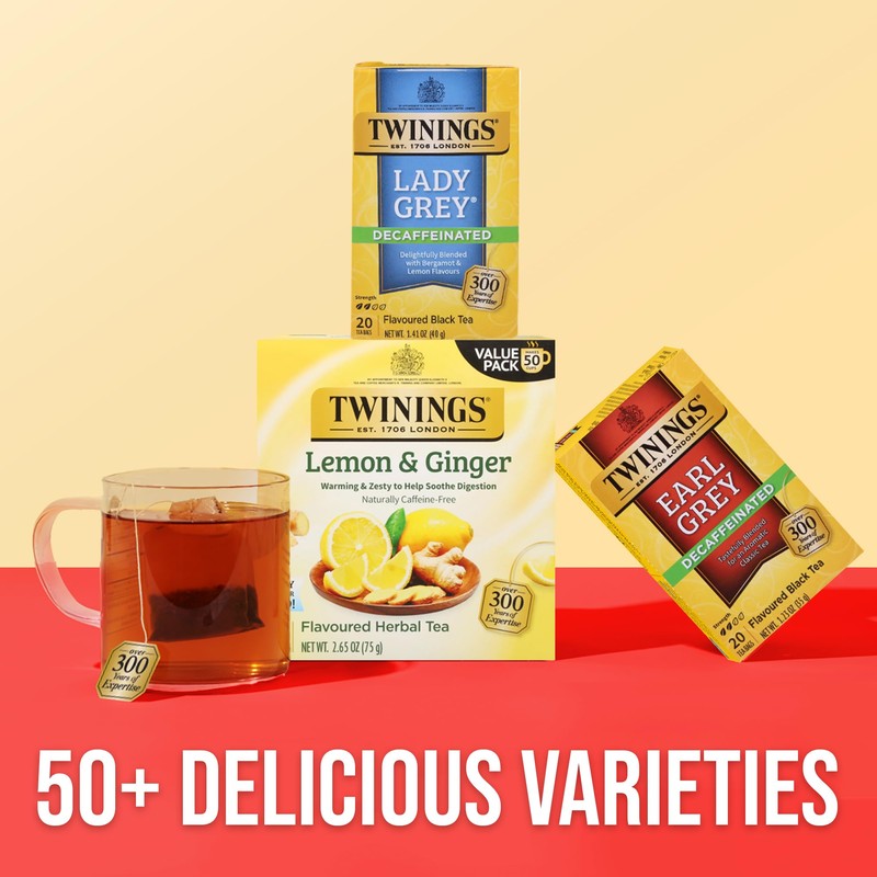 Twinings Decaffeinated Lady Grey Black Tea Individually Wrapped Bags, 20
