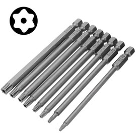Mesee 8 Pieces 1/4 Inch Long Hex Shank Magnetic Torx Screwdriver Bits Security Head Star Drill Bits Electric Screw Driver Bit, T8 T10 T15 T20 T25 T27 T30 T40,100mm Length
