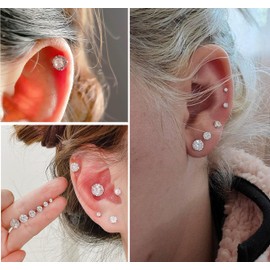 Minnario 7Pairs 2-8mm Flat Back Stud Earrings Hypoallergenic Stainless Steel Earrings for Men Women Cubic Zirconia Simulated Diamond Cartilage Earrings Helix Tragus Piercing Flat Back Earrings 18G