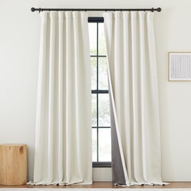 NICETOWN Faux Linen Thermal 100% Blackout Curtains for Living Room 96 inches Long, Rod Pocket/Back Tab/Hook Belt Room Darkening Noise Canceling Window Drapes for Bedroom, Natural, W50 x L96, 1 Panel