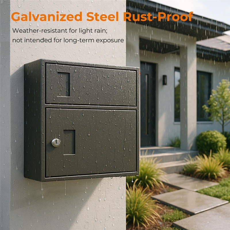 WeHere Wall-Mount Mailbox for Outside, Galvanized Steel Rust-Proof Mailboxes, Large