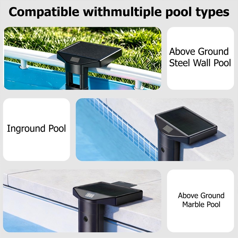 Pool Lights Solar Powered with Temperature Display, Adjustable Length, IP68