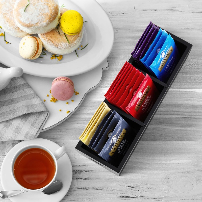 DRASTAR Tea Bag Organizer, Black Wooden Tea Bag Holder, Tea