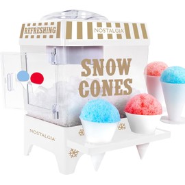 Nostalgia Snow Cone Shaved Ice Machine - Retro Table-Top Slushie Machine Makes 20 Icy Treats - Includes 2 Reusable Plastic Cups & Ice Scoop - White