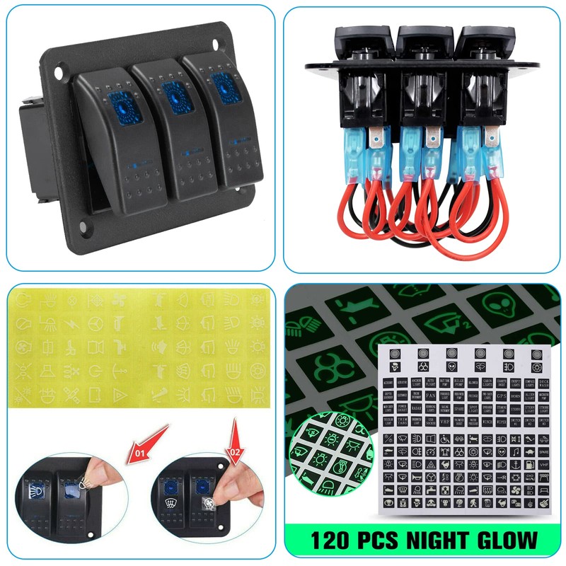3 Gang Switch Panel On/Off Toggle Switch Panel Waterproof 12