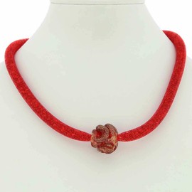 GlassOfVenice Murano Glass Rose Flower Necklace - Red