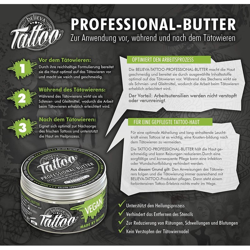Believa Tattoo Aftercare Butter - Vegane Tattoopflege Creme 100ml