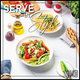 Vikko Pasta Bowls, 8.5 Inch Salad Bowls, White Soup Bowls, Fine Bone China Pasta Bowls, Set of 4, Microwave and Dishwasher Safe