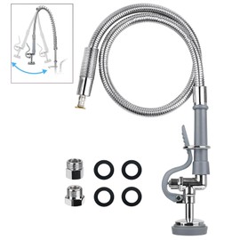 Pre Rinse Spray Valve with Stainless Hose 44inch Flexible Commercial Sink Faucet Replacement Kit 1.42GPM High Pressure Restaurant Dish Sprayer for Wall/Deck Mount Industrial Kitchen Faucets