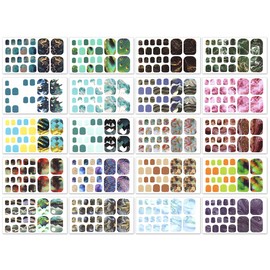 WOKOTO 440 Pieces Toenail Polish Stickers, 20 Sheets Marbled Style Gel Stick On Nail Polish Strips Self-Adhesive Gradient Nail Art Decals with Nail File Nail Manicure Kit for Women