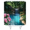 Tropical Landscape Shower Curtain,Waterfall Forest Flower Jungle Lake Nature Scenery