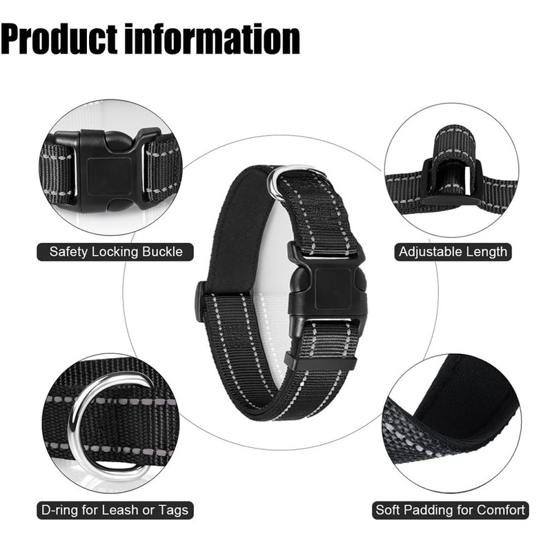 Reflective Dog Collar, Adjustable Nylon Collars with Safety Buckle, Pet