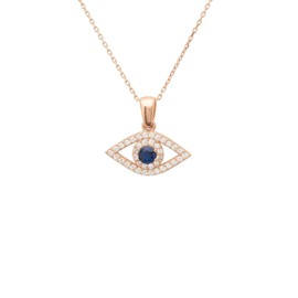 LATELITA Evil Eye Charm Necklace 18ct Rosegold Plated Sterling Silver Lab Created Round Cubic Zirconia White Blue Evil Eyes & Hamsa Hand