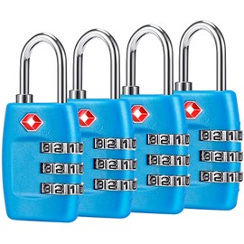 TSA Juego de 4 candados de combinación de 3 dígitos - Candado de viaje aprobado para maletas y equipajes (azul)