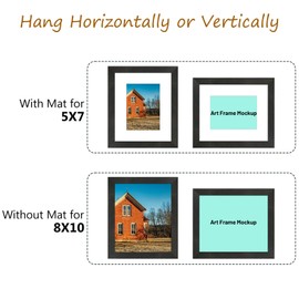 Golden State Art, 8x10 Picture Frame Set of 4 Farmhouse Wood Pattern Photo Frames, Display 5x7 Photo with Mat or 8x10 without Mat for Wall or Tabletop, Black