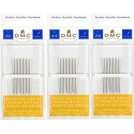 DMC Pack de 3 Tamaño 22-24-26 (Un Pack de Cada) - Agujas para Punto de Cruz - Total 18 Agujas - Envase Nuevo