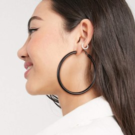 U7 Large Black Hoop Earrings For Girls Women Stainless Steel Circle Huggie Earring Clip On Earing