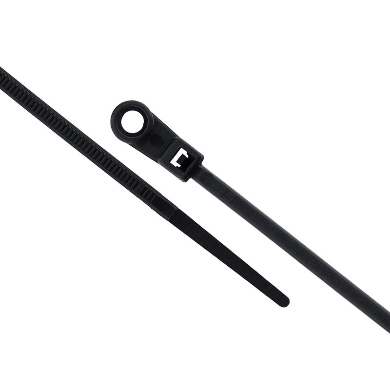4 Inch Black Mount Head Zip Tie - 100 Pack