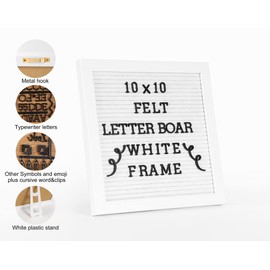 G GAMIT Letter Board Sign White Frame 10x10 - Felt Letter Board Letter Baby Announcement Board,All White Letter board Sign board&Message Board