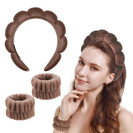 Sponge Headband Wristband Sets for Washing Face, Makeup Headbands for Women Girls, Skincare Makeup Removal Wash Spa Yoga Sports Shower Head Band Terry Towel Cloth Hair Band