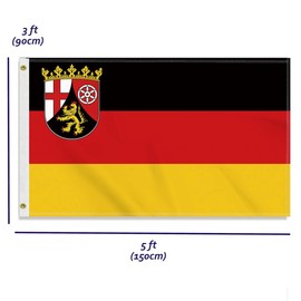 Large 90 x 150 cm Rhineland-Palatinate Flag, Large 150D German Federal State Friendship Banner, Germany Flag Doube Side Print Decor Brass Eyelets Large Rhineland Palatinate