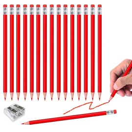 Adhere 25 Colored Pencils, Check, Advertising, Erasable, Sharpened #2 HB, with Eraser, Free Pencil Sharpener (Red)