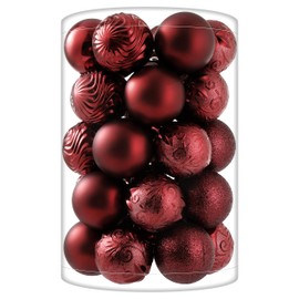 KAYH DECOR Adornos de bola de Navidad de color burdeos de 34 unidades,de plástico inastillable,decoración para árbol de oficina,decoración de día festivo,tamaño mediano(2.36 pulgadas/60mm)