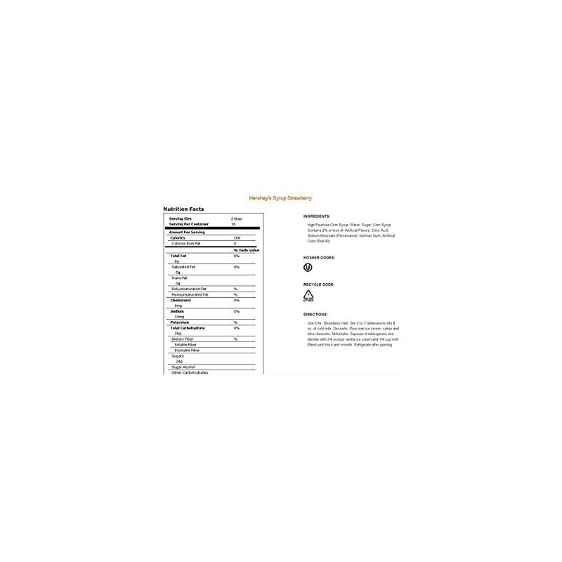 Hershey's, Genuine Strawberry Syrup, 22oz Bottle (Pack of 3)