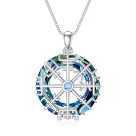 MISTBEE Vegvisir Necklace Runes Ancient Viking Symbol Pendant Norse Viking Crystal Jewelry Gift for Women Men