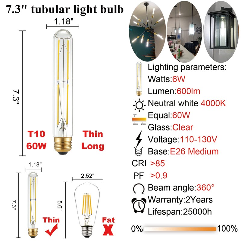 LiteHistory T10 LED bulb 6W Equal E26 LED Bulb 60