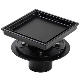 muschbath 6 Inch Square Shower Drain, Matte Black Shower Drain, Flat and Tile-in Grate, 84L/min Faster Drainage, 304 Stainless Steel, Drain Base Included, FD-02A-6B
