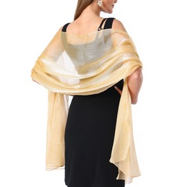 changyexi Champagne Gold Chiffon Crepe Shawl for Women, Elegant Sheer Shawls and Wraps for Formal Evening, Soft Wedding Brides Scarf (Champagne color)