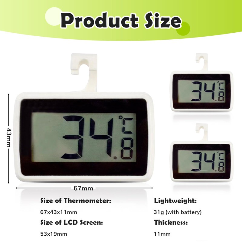 Fridge Thermometer, 2 Pack Digital LCD Display Refrigerator Thermometer Readable