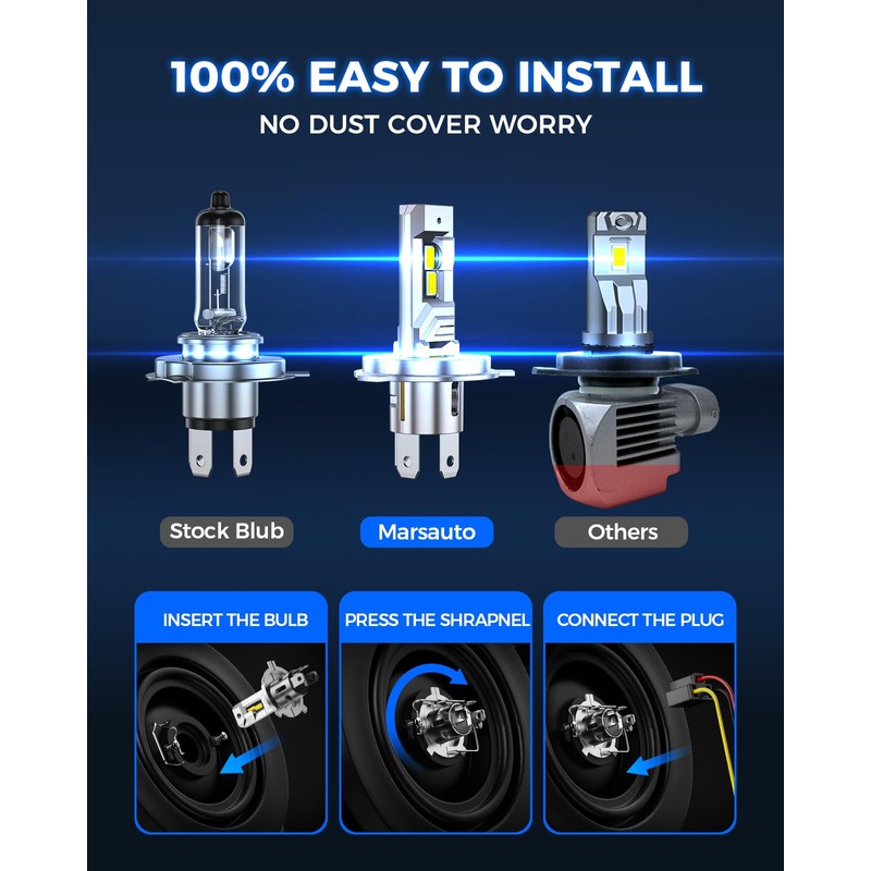 Marsauto H4 LED Bulbs 34000LM Brighter, Wireless 9003 Fog Light