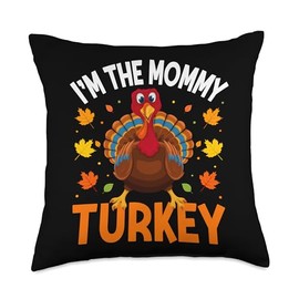 Matching Family Thanksgiving Turkey Costume I'm The Mommy Turkey Funny Family Thanksgiving Mom Throw Pillow, 18x18, Multicolor