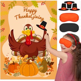 HiParty Fall Festival Games, Thanksgiving Games of Pin The Hat on The Turkey Stickers, Fun Family Games for Thanksgiving Craft Party Favors Decorations Activities Outdoor Indoor, 28x20inch
