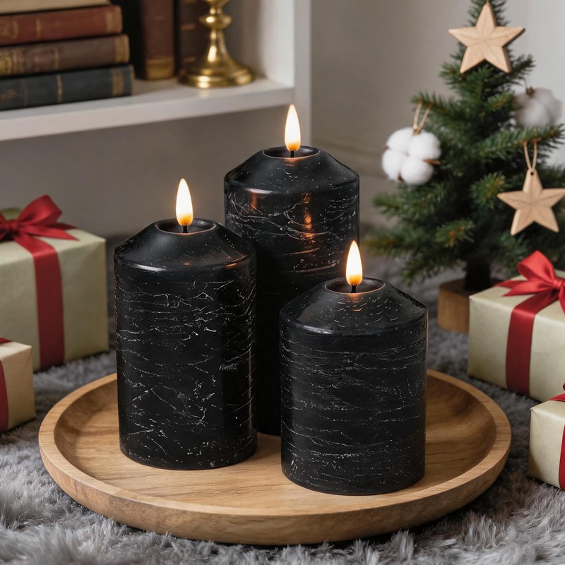 KiimLaa Black Flameless Candles with Remote & Timer, Real Wax