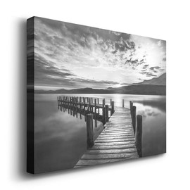 Renditions Gallery Black White Sunset Landscape Canvas Wall Art for Home Décor,Evening Dock,Ready to Hang, 18''x 12'', Made in America AZV-WC03-41932-R-1218-SC