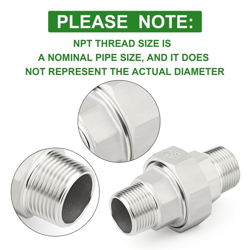 TAISHER 1PCS 304 Stainless Steel Union，3/4" NPT Male x 3/4"