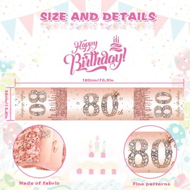Happy Birthday Table Runners Rose Gold Happy 80th Birthday Table Runner For Women 80 Years Old Birthday Table Runner Birthday Table Linens For Birthday Celebration Party Table Decorations 180x35cm