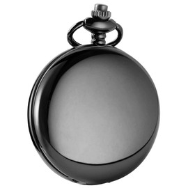 Tiong Black Pocket Watch Smooth Steel Blue Starry Design Roman Numerals Quartz Pocket Watch with Chain Father Day Birthday Gift