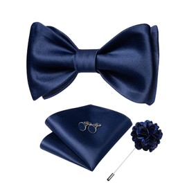 DiBanGu Juego de pajaritas de satén para hombres, formales, con solapa, con bolsillo, gemelos cuadrados, para bodas, fiestas, Azul oscuro, Talla única
