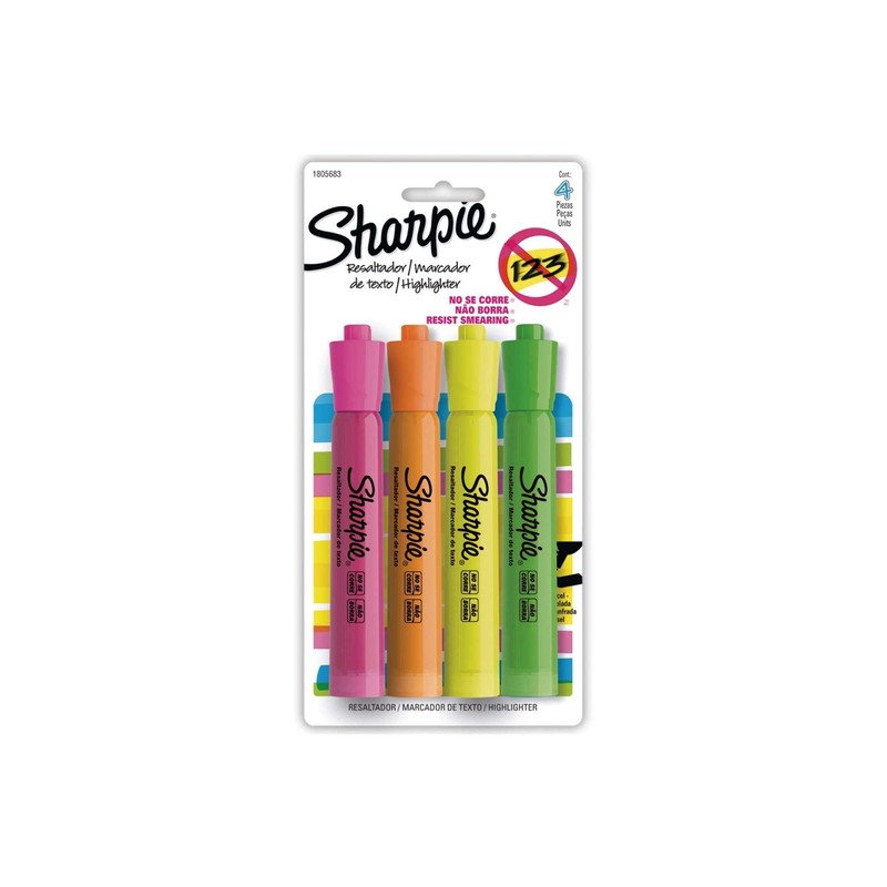 Sharpie® Tank Resaltador/Marcador de Texto, Punta Cincel/Biselada, Surtidos, 4 Piezas,