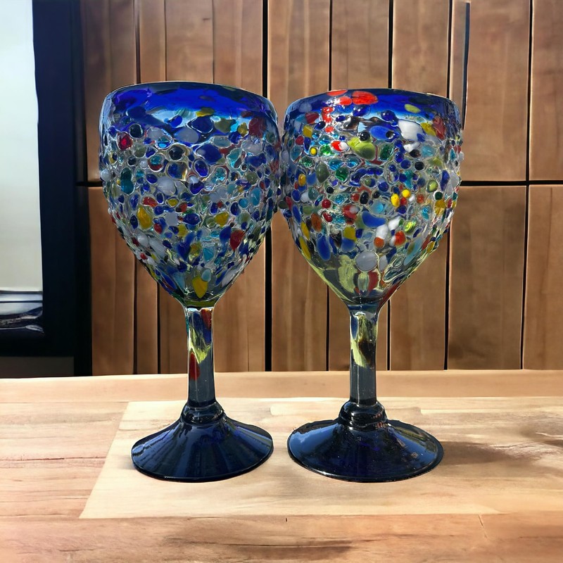 Set of 2 Handblown Pebbled Texured Wine Glass,100% Made in
