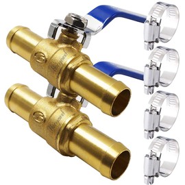 Horiznext Brass 3/4 inch Barb Ball valve, water pipe air pex hose fuel line oil tubing hydro flow natural gas insulation,shut off with Clamps （ 2 pcs)