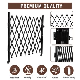 GarveeTech Single Folding Security Door, 85" H x 95" W Portable Flexible Expandable Fence Gate, Steel Accordion Security Gate with 360°Rolling Wheel - Ideal for Courtyards, Garages, Gardens