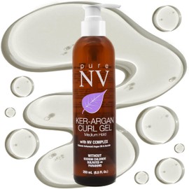Pure NV Curl Gel Tame & Revitalize Curls, Control Frizz & Eliminate Fly-Aways, Made From Natural Vitamins & Minerals, Keratin, Collagen & Argan Oil Infused To Repair, Restore & Strengthen 8.5 Oz