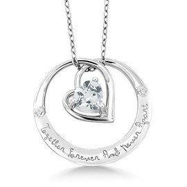 Gem Stone King 925 Sterling Silver `Together Forever And Never Apart` Aquamarine and Diamond Pendant