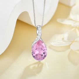 FYNSBLE Necklace for Women 925 Sterling Silver Necklace Cubic Zirconia Pendant October Pink Birthstone Necklace Hypoallergenic Jewelry for Women